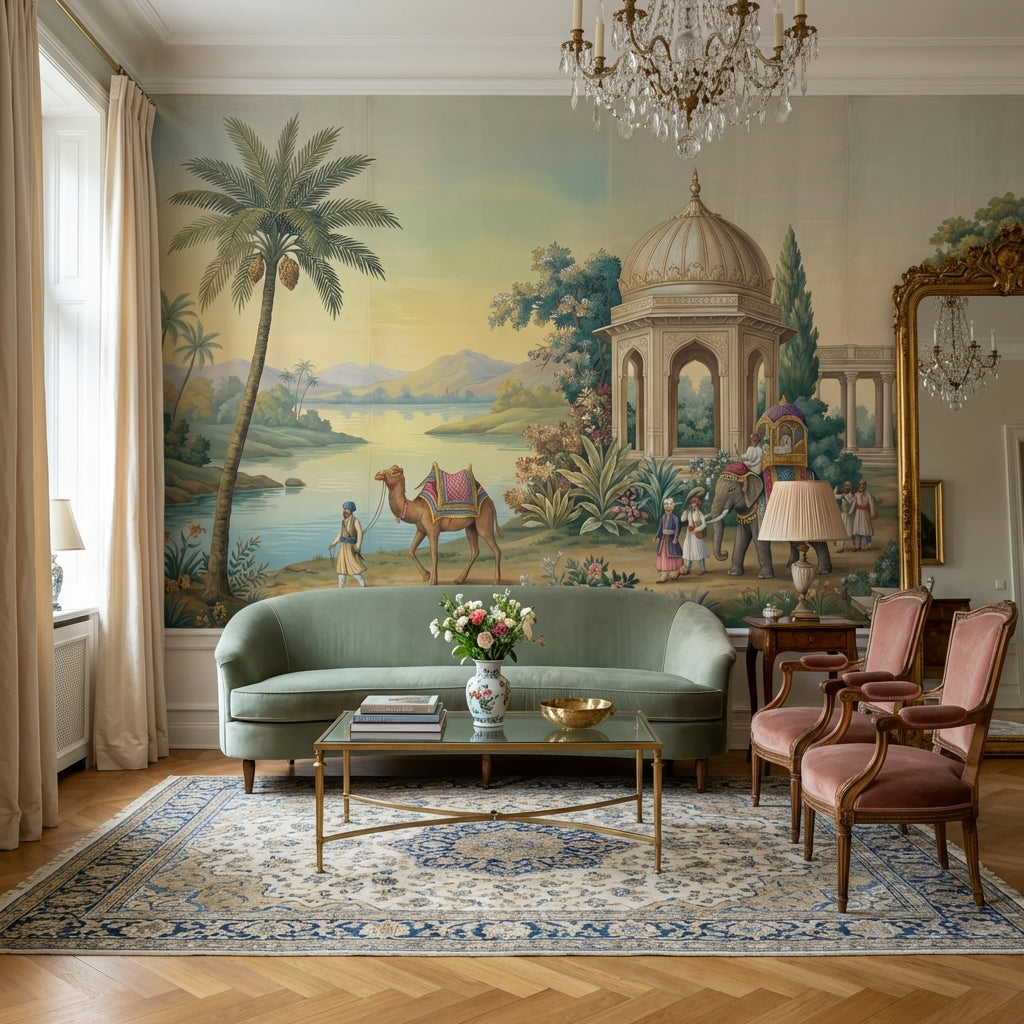 Chinoiserie Landscape Wallpaper Serene Architecture Wall Mural