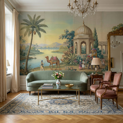 Chinoiserie Landscape Wallpaper Serene Architecture Wall Mural