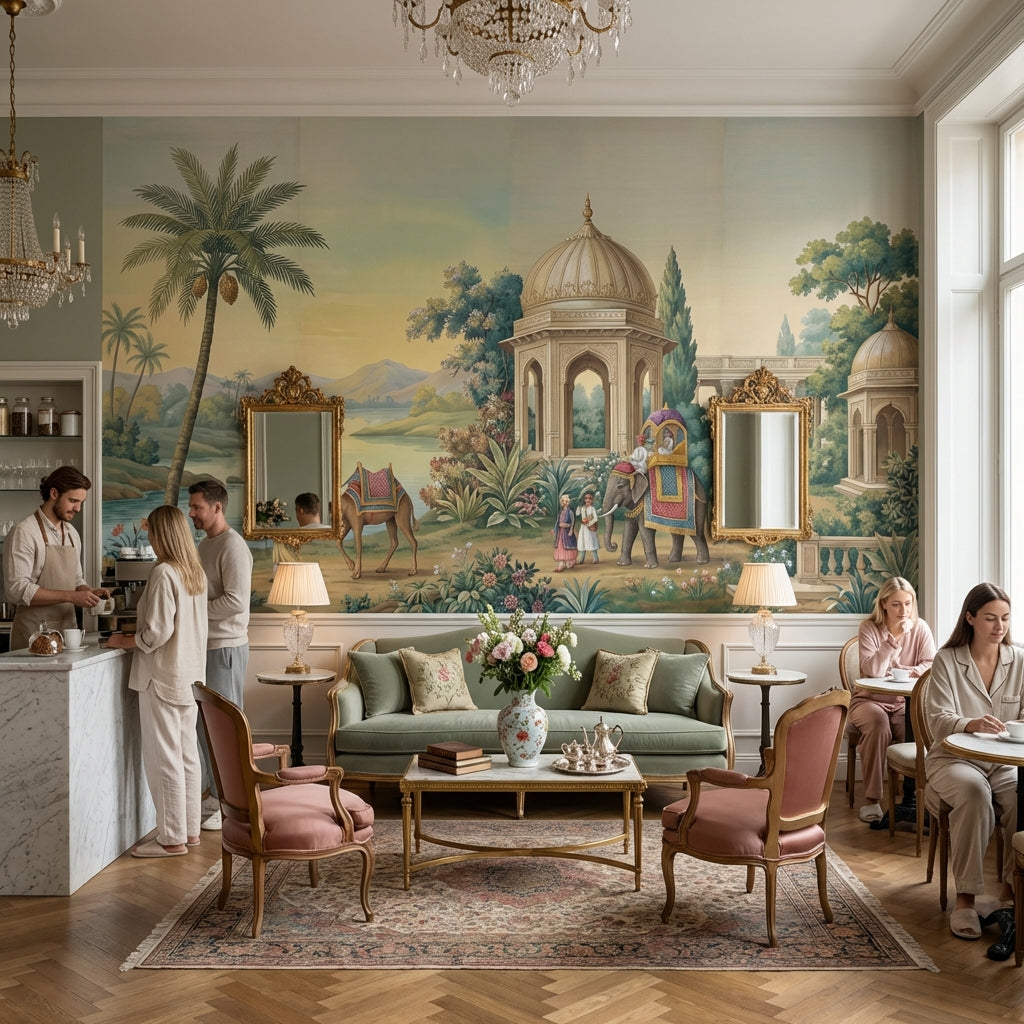 Chinoiserie Landscape Wallpaper Serene Architecture Wall Mural