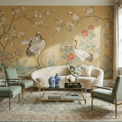 Asian-Inspired Wallpaper Cranes Vintage Wall Mural