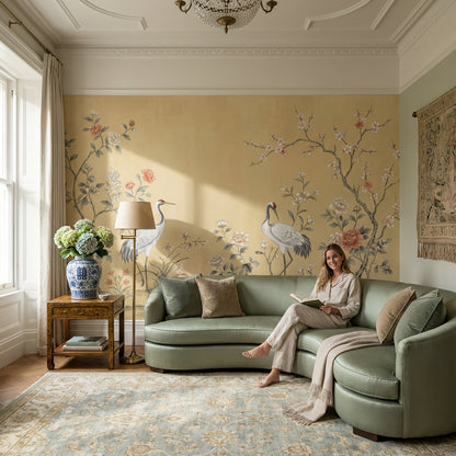 Cranes Wall Mural Oriental Vintage Wallpaper