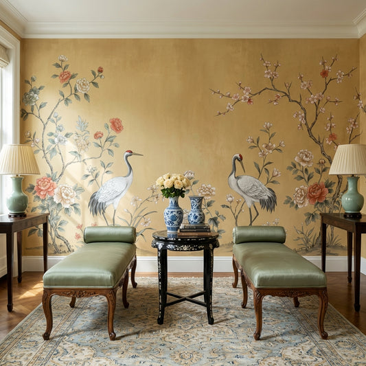 Cranes Wall Mural Oriental Vintage Wallpaper