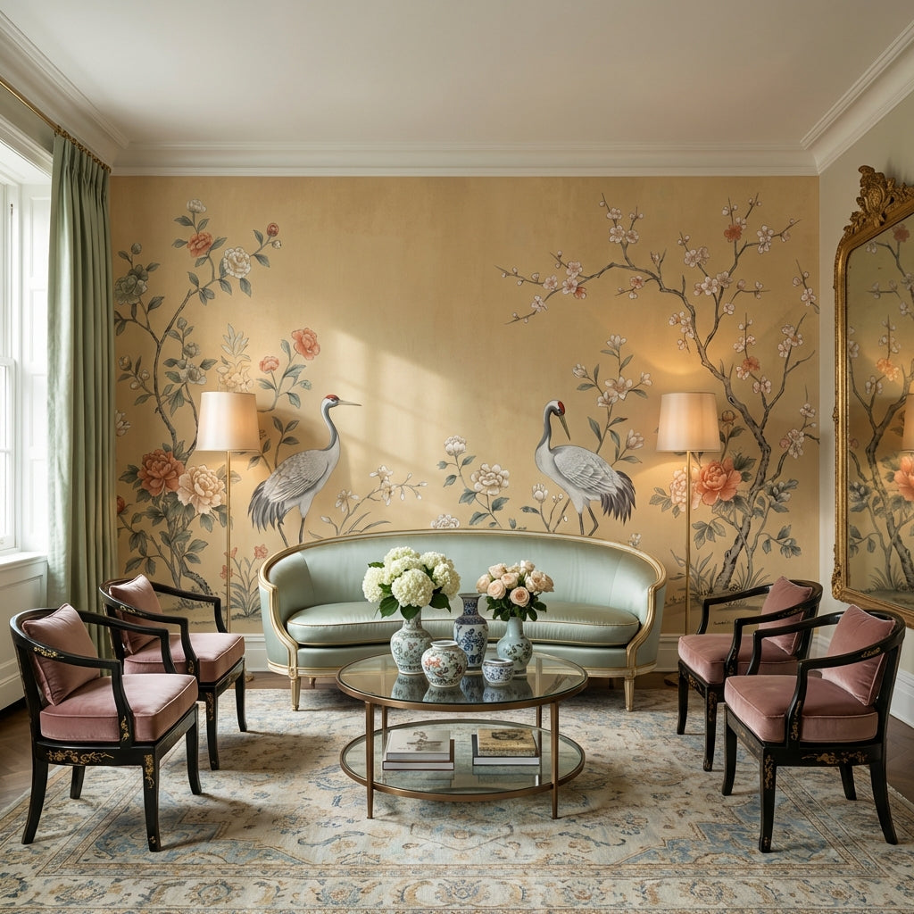 Cranes Wall Mural Oriental Vintage Wallpaper