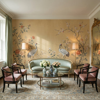 Cranes Wall Mural Oriental Vintage Wallpaper