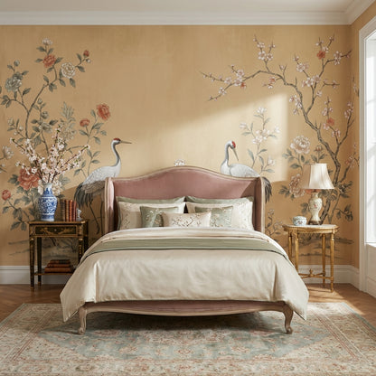 Cranes Wall Mural Oriental Vintage Wallpaper
