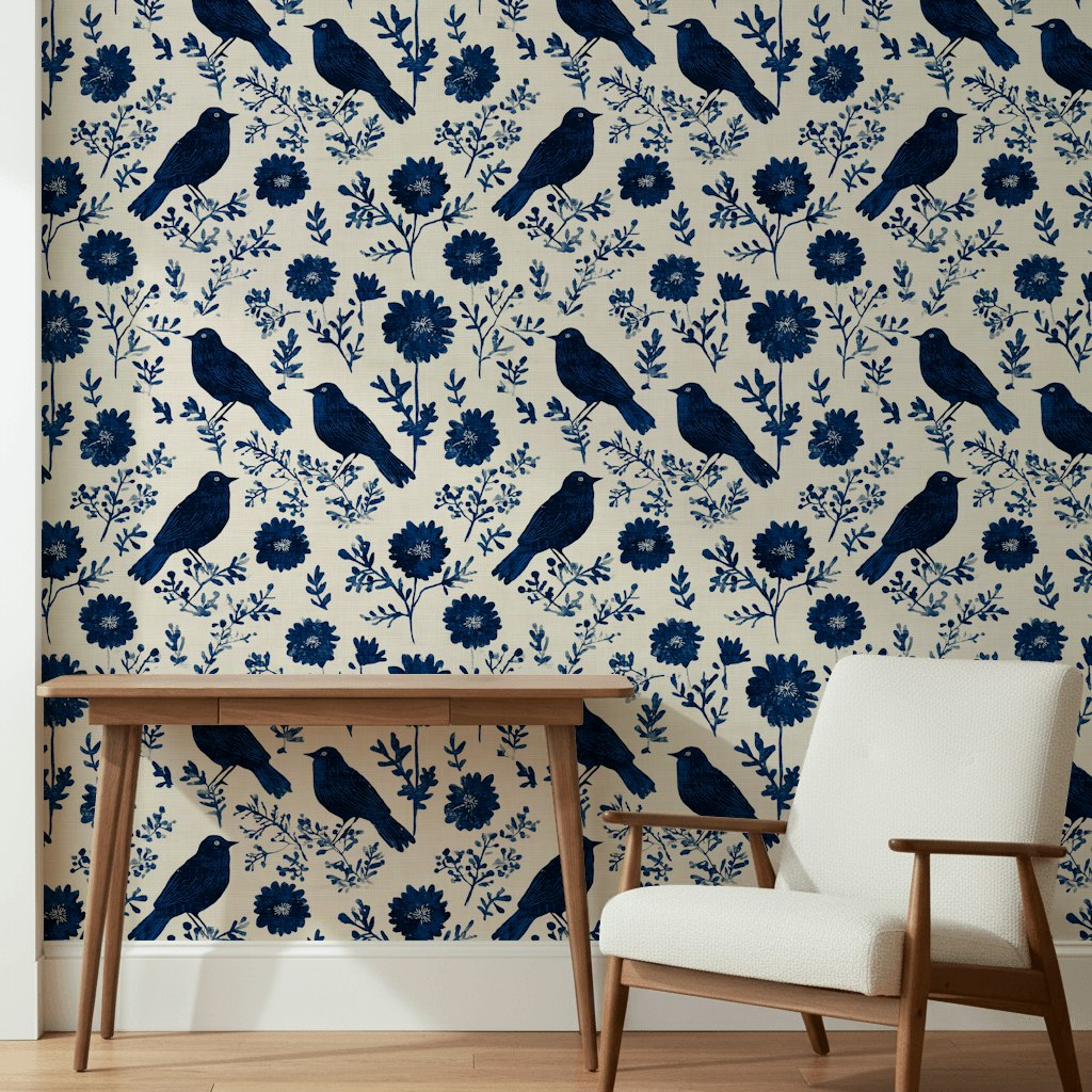 Vintage Birds Wallpaper Floral Removable Scandinavian Wall Mural