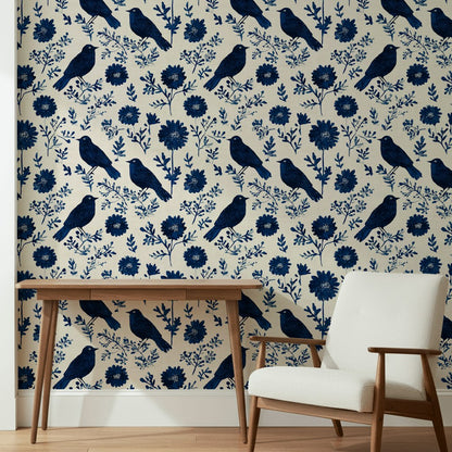 Vintage Birds Wallpaper Floral Removable Scandinavian Wall Mural