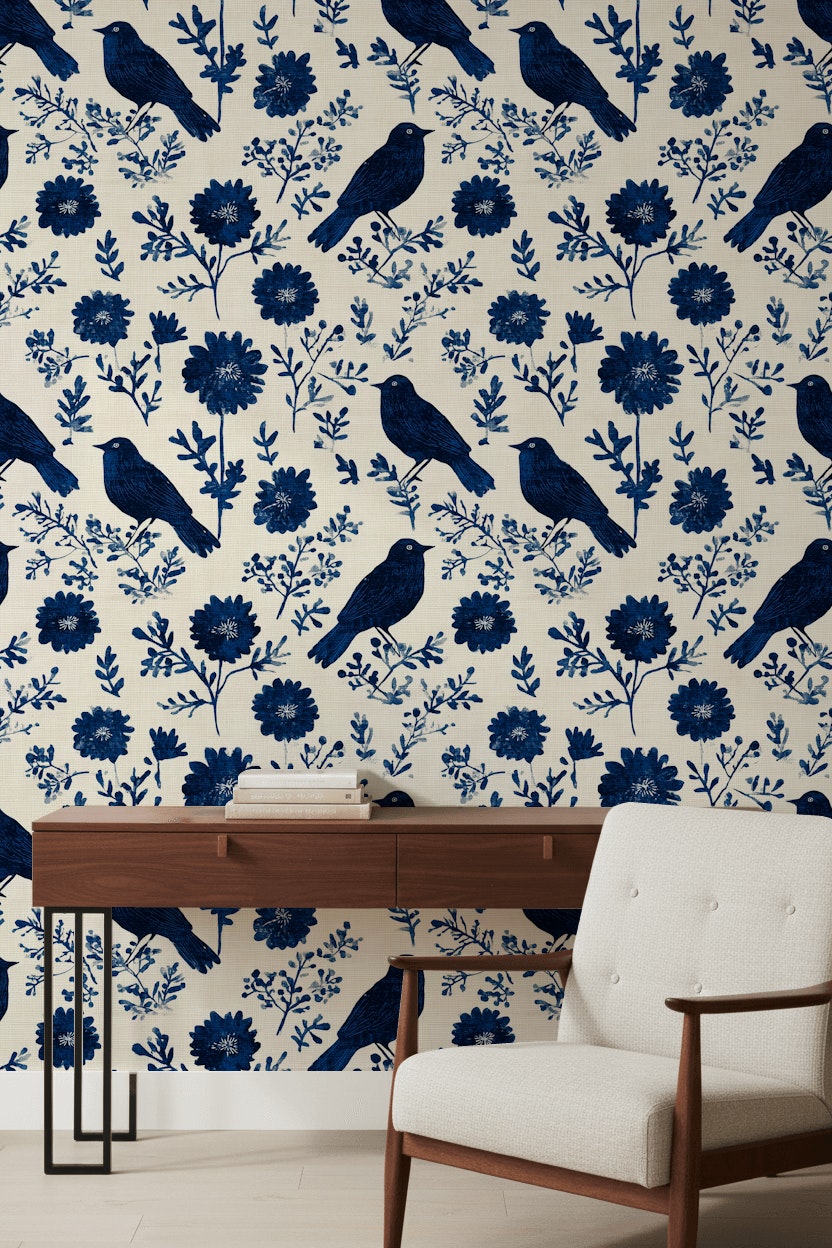 Vintage Birds Wallpaper Floral Removable Scandinavian Wall Mural