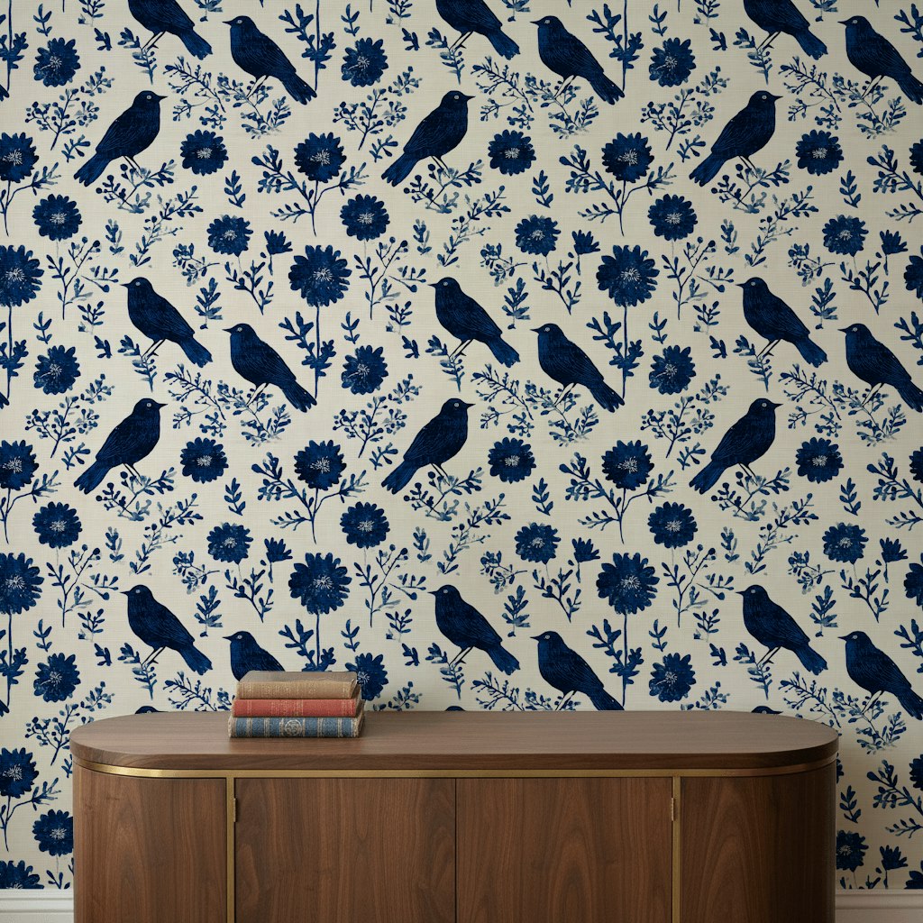 Vintage Birds Wallpaper Floral Removable Scandinavian Wall Mural