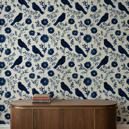 Vintage Birds Wallpaper Floral Removable Scandinavian Wall Mural