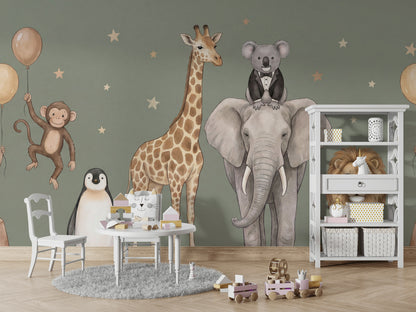 Muted Green Wallpaper Kids Jungle Wall Mural
