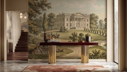 Vintage Landscape Wallpaper Neoclassical Mansion Wall Mural