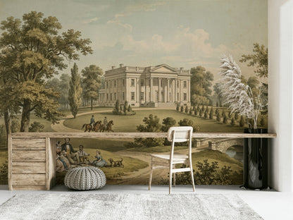 Vintage Landscape Wallpaper Neoclassical Mansion Wall Mural
