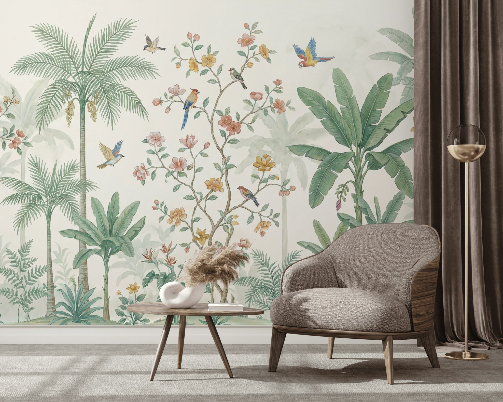 Tropical Birds Wallpaper Vintage Palm Wall Mural
