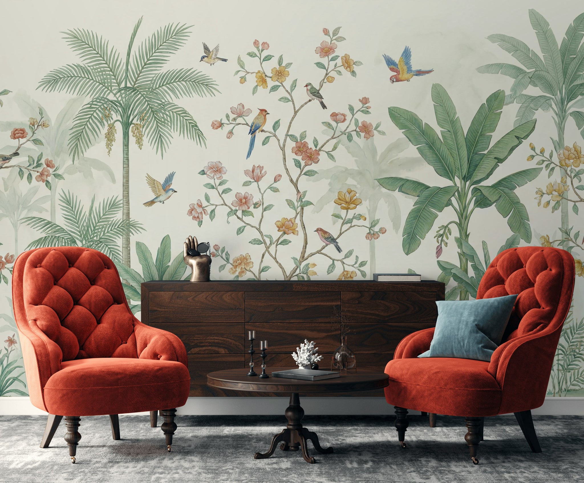 Tropical Birds Wallpaper Vintage Palm Wall Mural