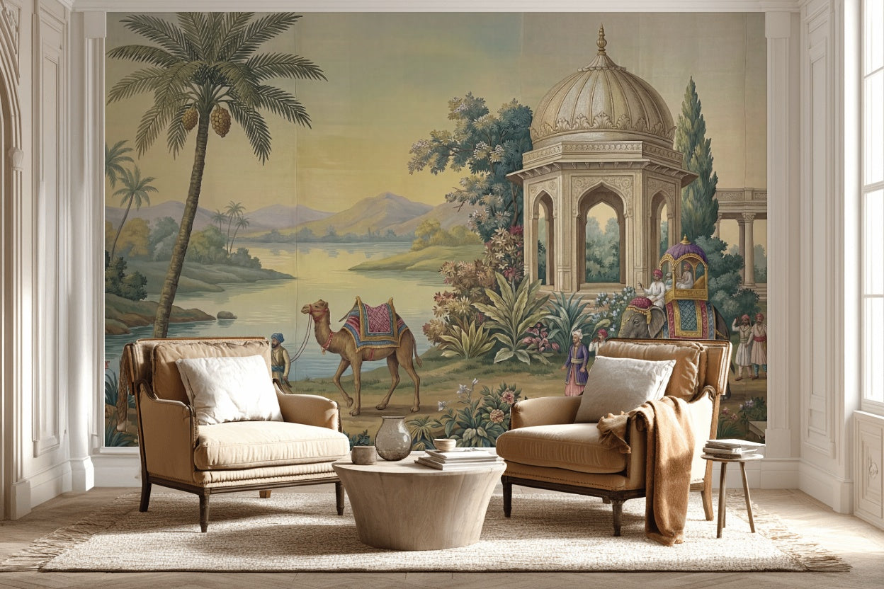 Chinoiserie Landscape Wallpaper Serene Architecture Wall Mural