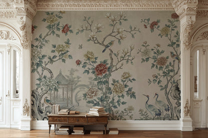Floral Wallpaper Birds Traditional Removable Wall Decor