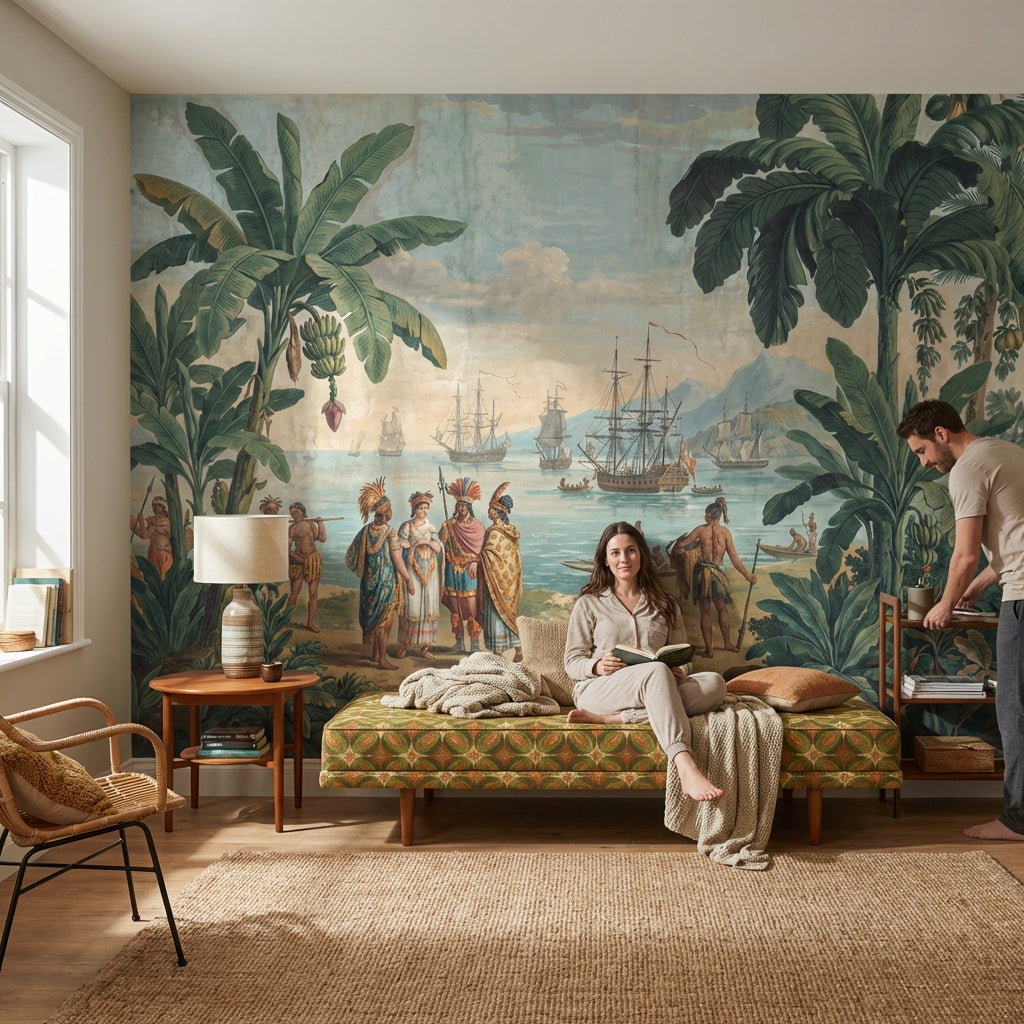 Cloudy Sky Wallpaper Vintage Mountain Wall Mural