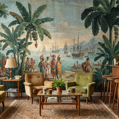 Cloudy Sky Wallpaper Vintage Mountain Wall Mural