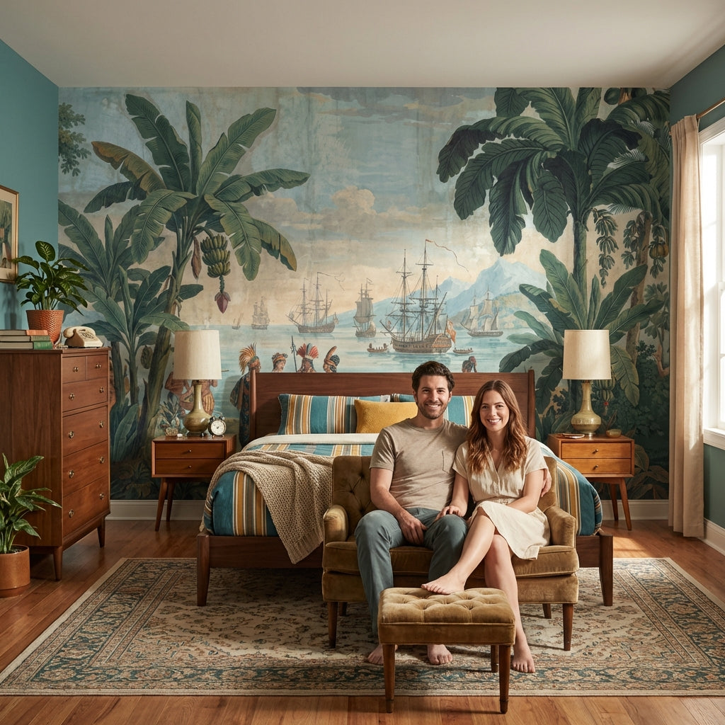 Cloudy Sky Wallpaper Vintage Mountain Wall Mural