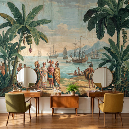 Cloudy Sky Wallpaper Vintage Mountain Wall Mural