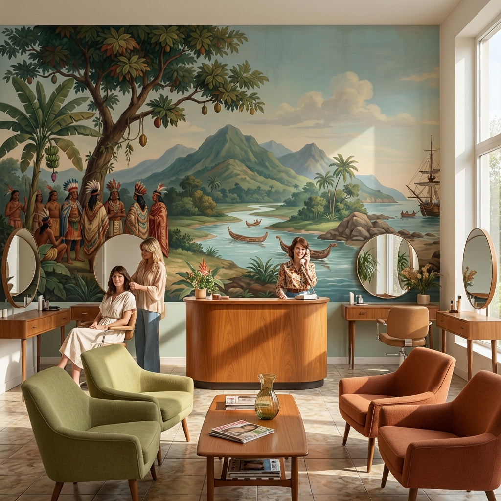 Indigenous Landscape Wallpaper Mountain Ship Wall Mural