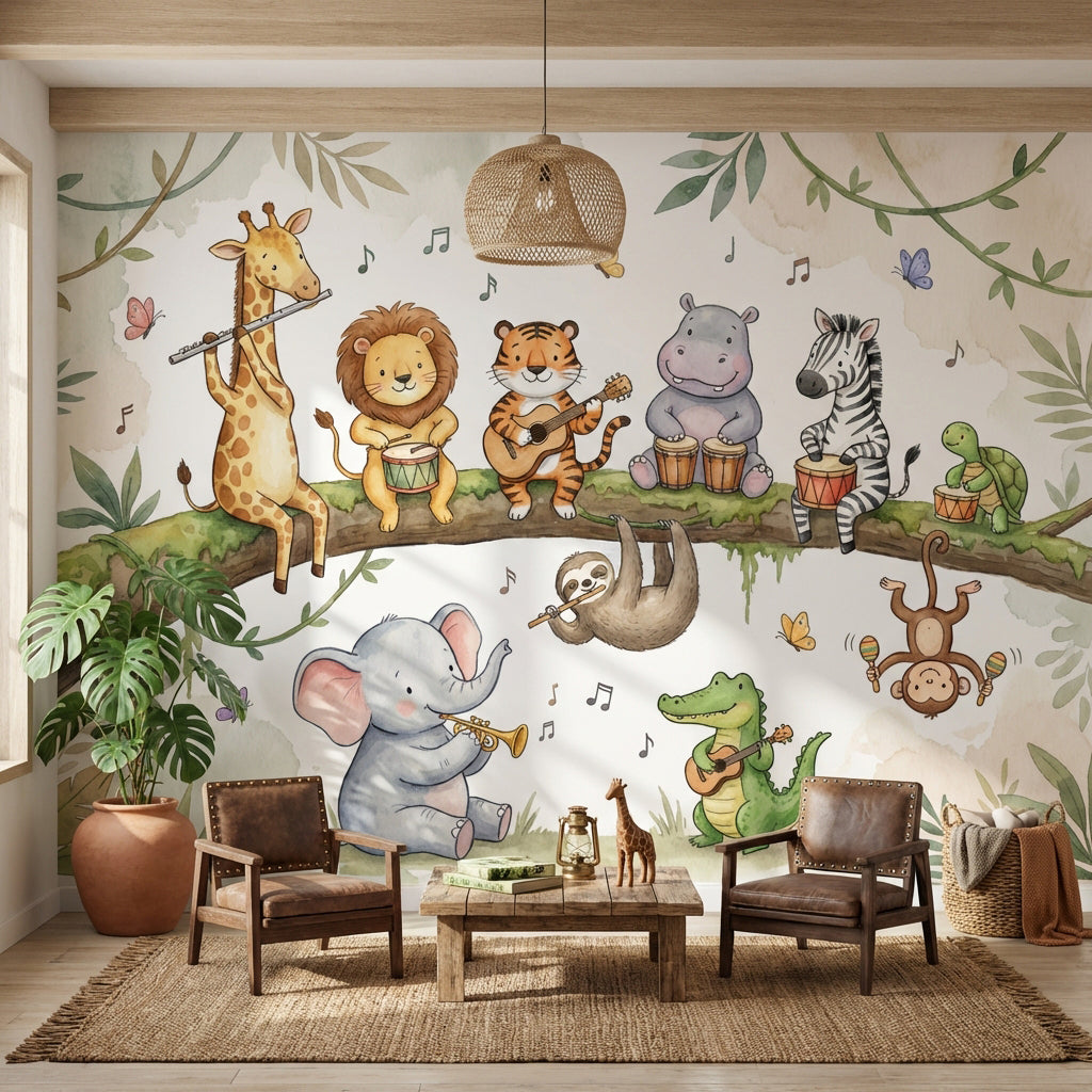 Animals Wallpaper Jungle Music Removable Wall Decor