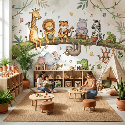 Animals Wallpaper Jungle Music Removable Wall Decor