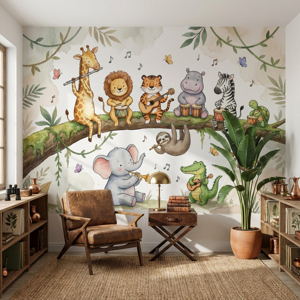 Animals Wallpaper Jungle Music Removable Wall Decor