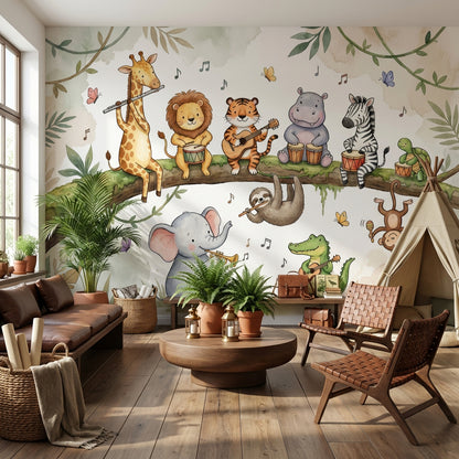 Animals Wallpaper Jungle Music Removable Wall Decor