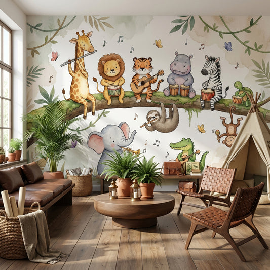 Animals Wallpaper Jungle Music Removable Wall Decor