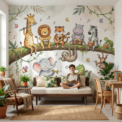 Animals Wallpaper Jungle Music Removable Wall Decor