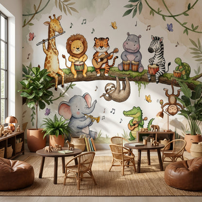 Animals Wallpaper Jungle Music Removable Wall Decor
