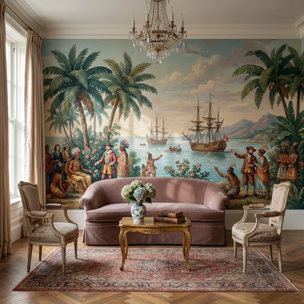 Historical Exploration Wallpaper Tropical Ships Wall Mural