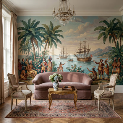 Historical Exploration Wallpaper Tropical Ships Wall Mural