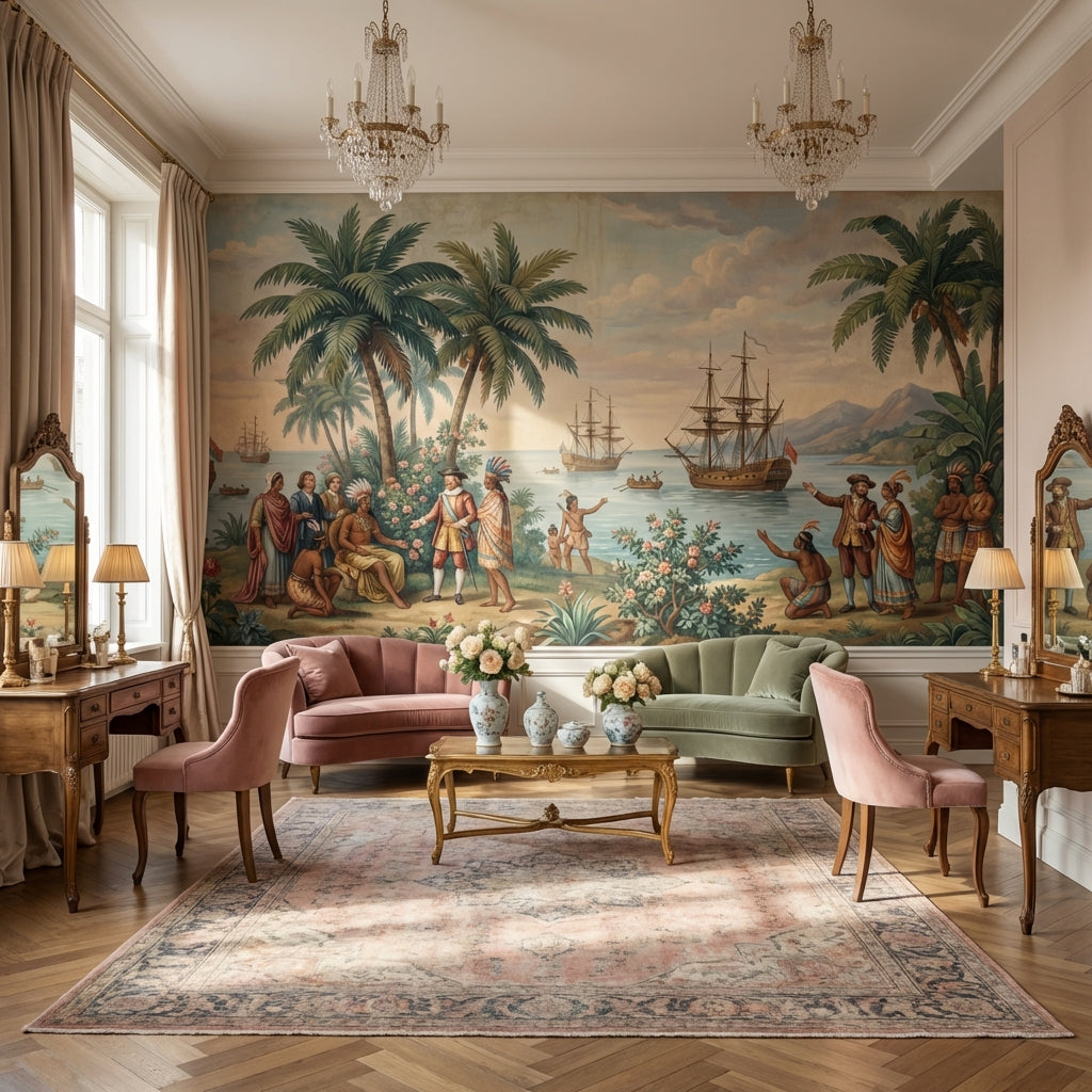 Historical Exploration Wallpaper Tropical Ships Wall Mural