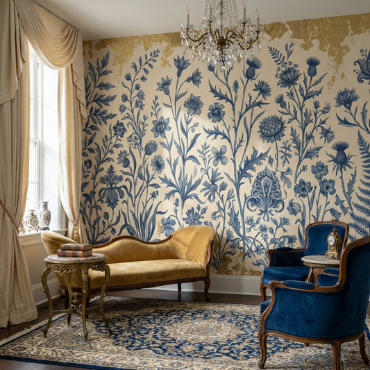 Floral Wallpaper Vintage Golden Look  Accents Wall Mural