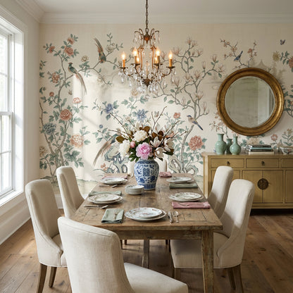 Oriental Birds Wallpaper Vintage Pastel Wall Mural