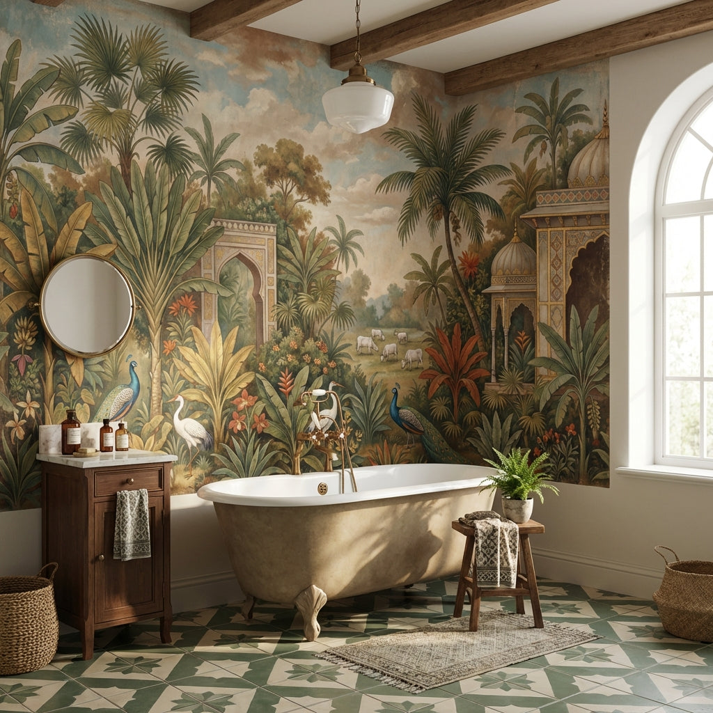Tropical Landscape Wallpaper Exotic Peacocks Wall Mural