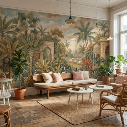 Tropical Landscape Wallpaper Exotic Peacocks Wall Mural