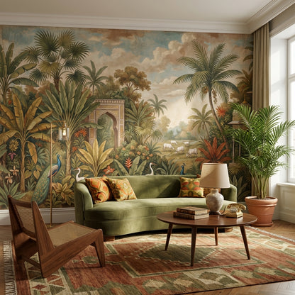 Tropical Landscape Wallpaper Exotic Peacocks Wall Mural