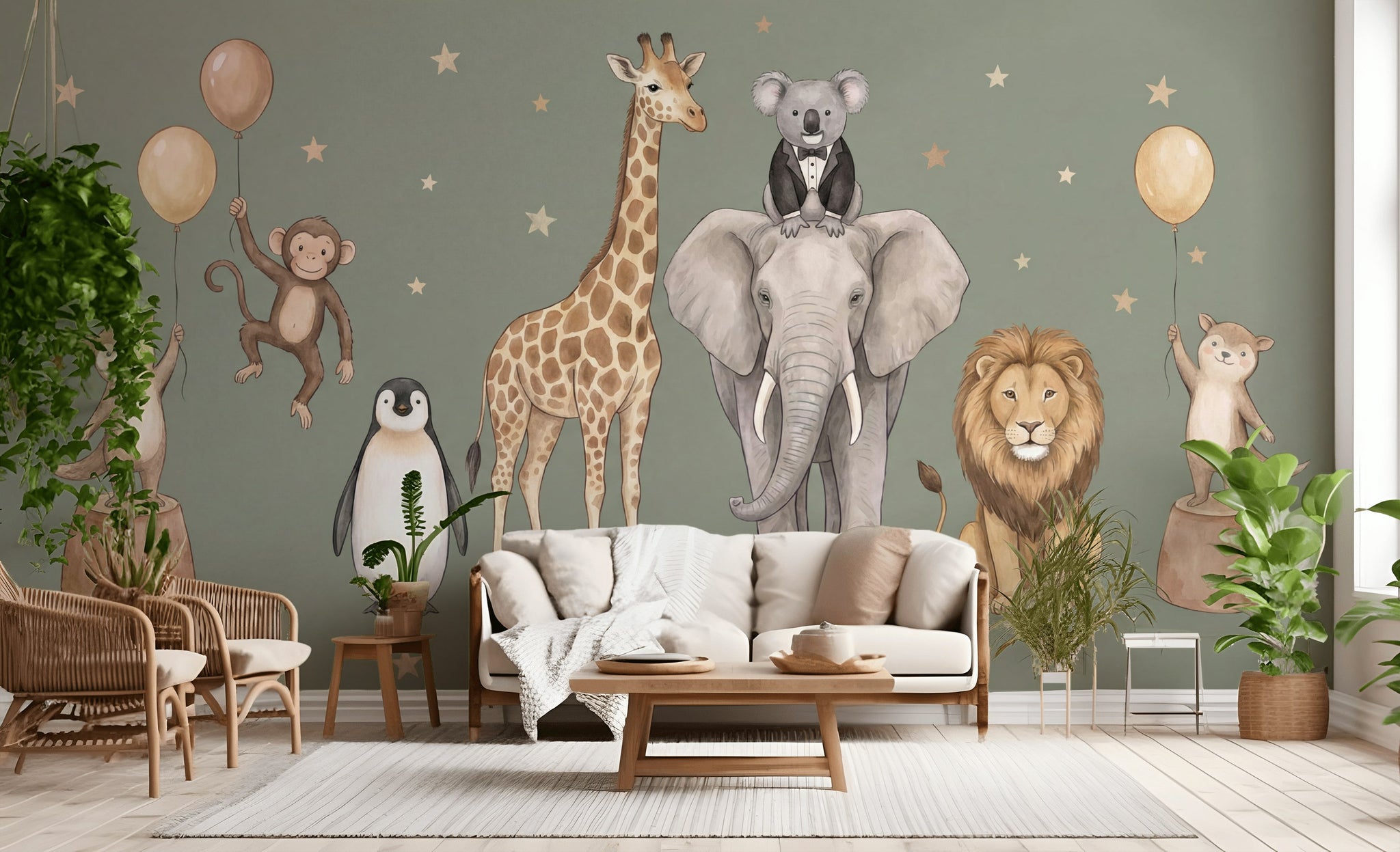 Muted Green Wallpaper Kids Jungle Wall Mural