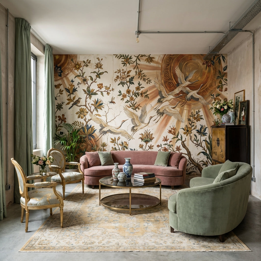 Vintage Birds Wallpaper Floral Nature Wall Mural