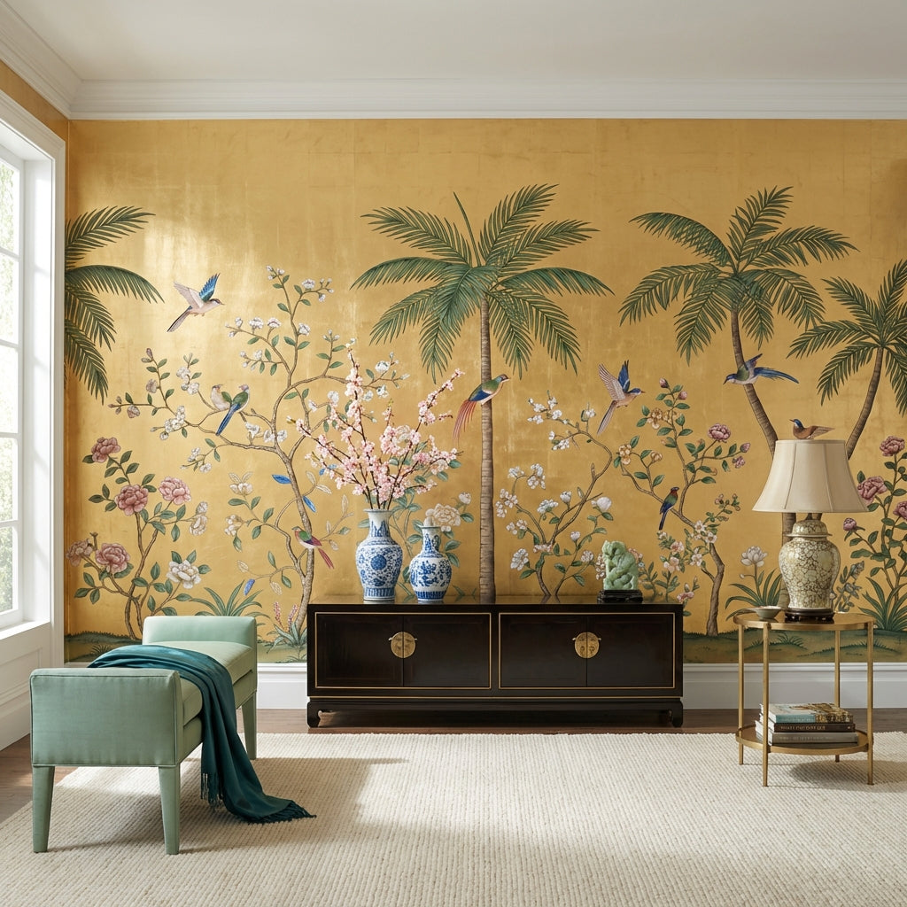 Tropical Birds Wallpaper Chinoiserie Palm Wall Mural