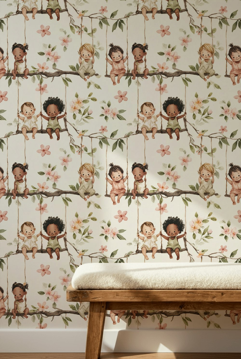 Children Floral Wallpaper Branches Playful Removable Wall Decor