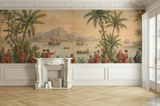 Chinoiserie Vintage Wallpaper Coastal Tropical Wall Decor