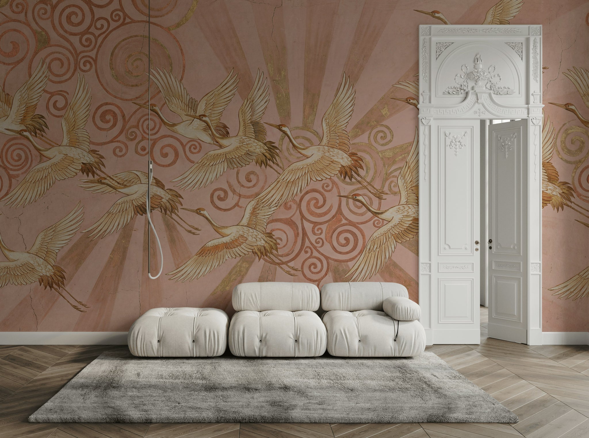 Cranes Wallpaper Vintage Abstract Wall Mural
