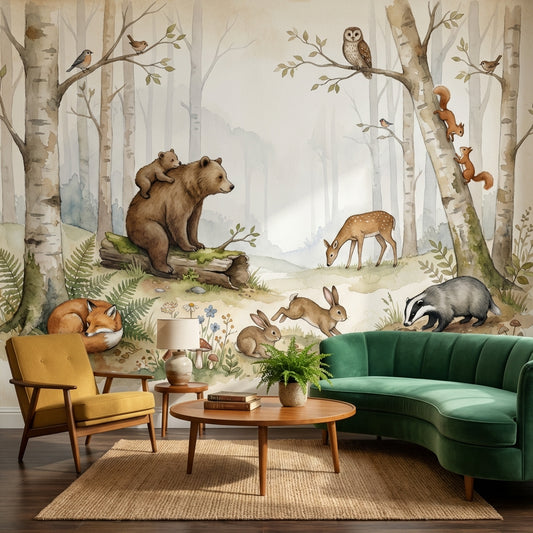Forest Wallpaper Animals Vintage Removable Wall Decor