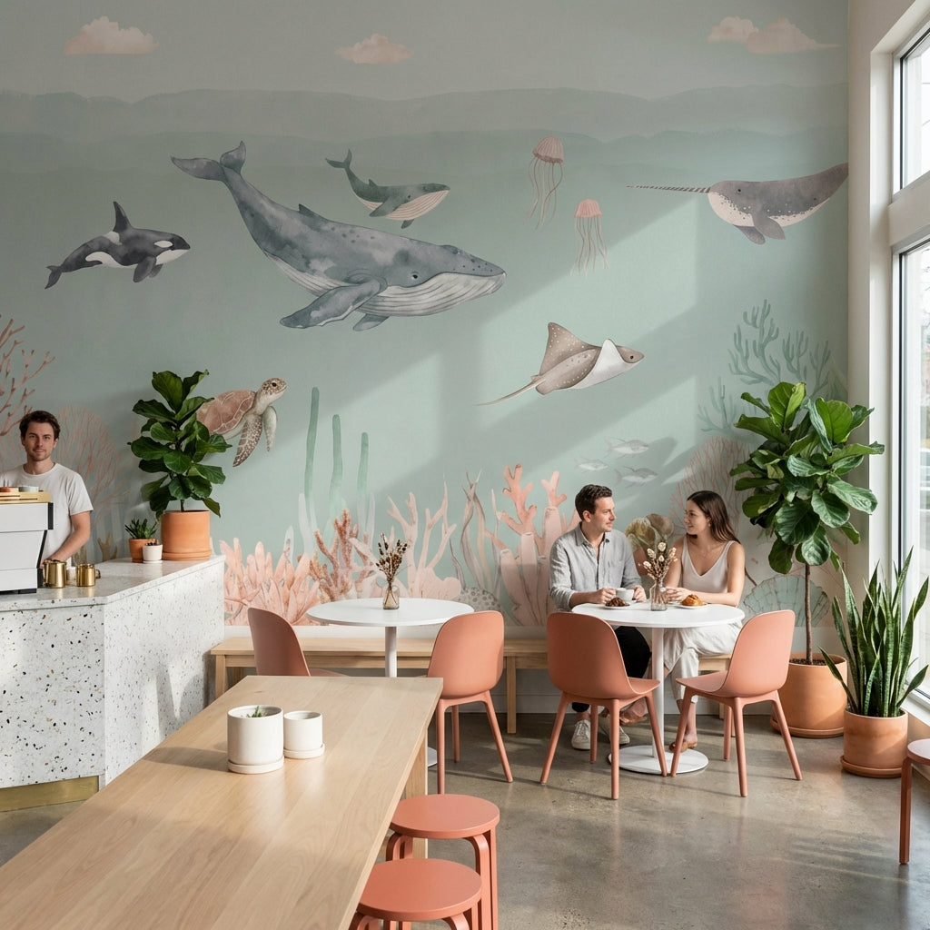 Marine Life Wallpaper Underwater Teal Wall Decor