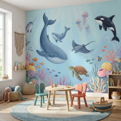 Underwater Wallpaper Whales Marine Life Wall Mural
